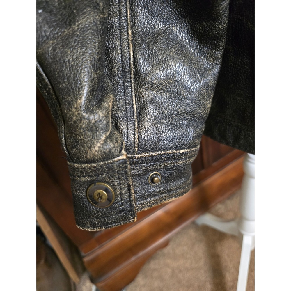 New River Sports NRS Distressed Leather Jacket Brown Black Vintage Mens XL - Picture 10 of 14
